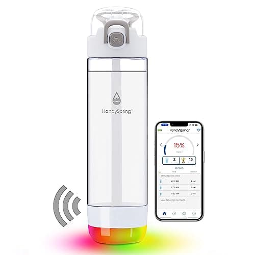 HANDYSPRING - Smart Water Bottle with Reminder To Drink Water, Lights And Sound, Water Intake Tracker, Rechargeable, Tritan Plastic w/Straw, Gifts For Women, Men, Mom, Dad, Her, Him 26 Oz (white) image