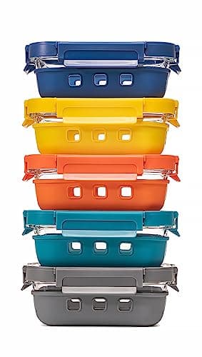 GC GENICOOK Glass Food storage container with Glass lids Glass Bento Box Set Lunch box Eco Friendly Meal Prep Containers Airtight – Plastic Free, silicon sleeve BPA Free 4.4cup/ 5 * 1050ml image