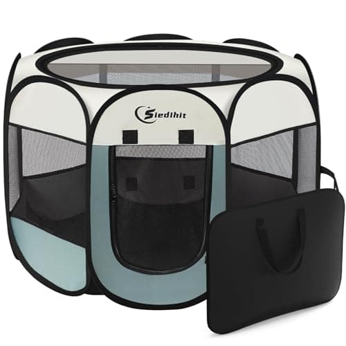 Siedihit Dog Cat Playpen, Puppy Pet Playpen Indoor for Small Dogs Tent Crates Cage Outdoor, Portable Pop Up Dog Kennel Playpen with Carrying Case for Dogs/Cats/Rabbits, Removable Zipper Top, Grey image