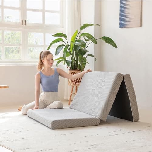 Tri-Fold Memory Foam Mattress, 4 inch Single Folding Mattress with Collapsible and Washable Cover image