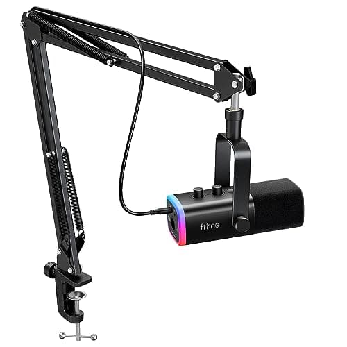 FIFINE XLR/USB Gaming Microphone Set, Dynamic PC Mic for Streaming Podcasting, Computer RGB Mic Kit with Boom Arm Stand, Mute Button, Headphones Jack, for Recording Vocal Voice-Over-AmpliGame AM8T image