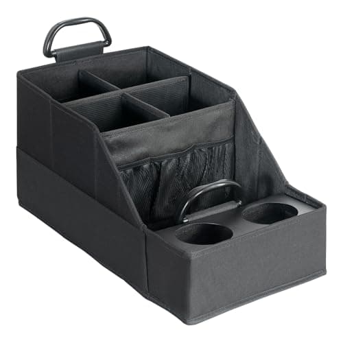 FLYBOX Car Seat Organizer Backseat Car Organizer with 12 Storage Compartments and 2 Metal Cup Holders, Black image