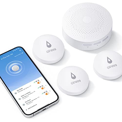 Winees WiFi Water Leak Detector, 3 Pack Water Sensors with 100dB Adjustable Alarm, Leak Alert Email&SMS Notification, 200M Transmission for Basement, Bathroom, Laundry, IFTTT, S1 Plus, 2.4G WiFi Only image
