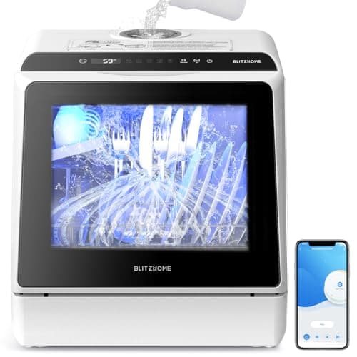 BLITZHOME Portable Dishwasher Countertop, WIFI Smart Dishwasher, Compact Dishwashers with 5L Built-in Water Tank, 6 Programs, 360° Dual Spray, High-Temp & Air-Dry Function, Fruit Cleaning image