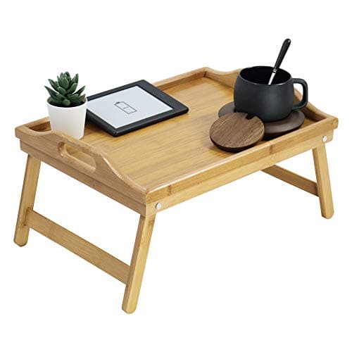 KKTONER Bamboo Bed Tray Table with Folding Legs Foldable Serving Portable Laptop Tray Snack Tray Breakfast Tray Bed Table Drawing Table (40) image