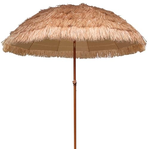 AMMSUN 7.5ft Hula Thatched Tiki Patio Beach Umbrella Hawaiian Style 10 Ribs UPF 50+ with Tilt Carry Bag for Outdoor Tiki Bar, Tropical Palapa, Patio Garden Beach Pool Backyard Natural Color image