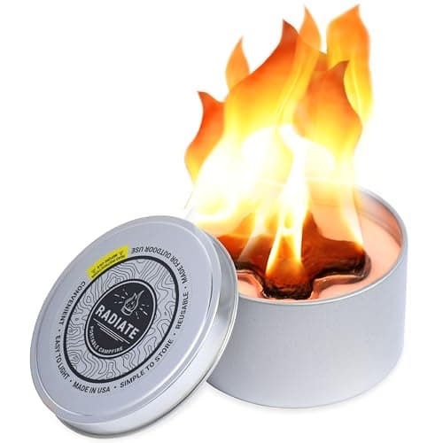 Radiate - 1 Pack Outdoor Portable Campfire - 3 Hours of Warmth and Burn Time - 4” Reusable Fire Pit for Camping, Smores, Cooking, and Picnics - Recycled Soy Wax image