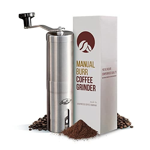 JavaPresse Manual Stainless Steel Coffee Grinder - 18 Adjustable Settings, Portable Conical Burr Grinder for Camping, Travel, Espresso - With Hand Crank image