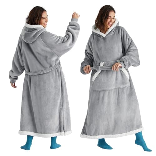 Bedsure Wearable Blanket Hoodie, Cozy Long Hooded Blanket Sweatshirt as Mothers Day Hoodie Gifts for Mom Women, Standard, Grey image