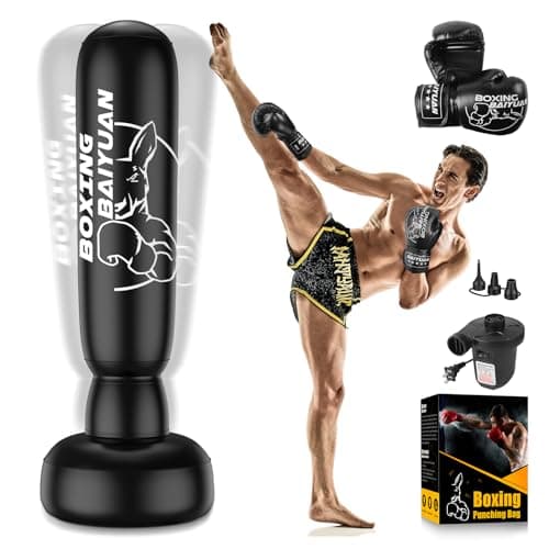 71" Heavy Standing Punching Bag for Adults Teens, Thickened Freestanding Punching Bag with Boxing Gloves and Automatic Pump, Inflatable Boxing Bag with Stand for Training MMA Thai Taekwondo Fitness image