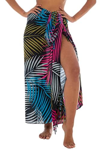 Back From Bali Womens Sarong Coverup Bamboo Print Swimsuit Wrap Skirt Beach Pareo with Coconut Clip image