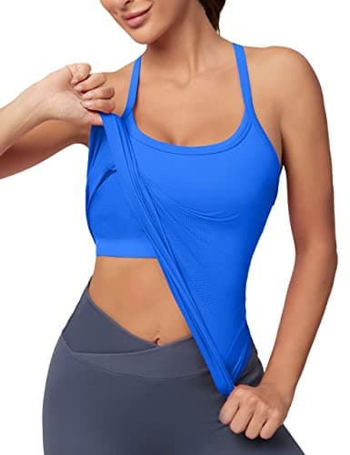 MathCat Workout Tank Tops for Women with Built in Bra, Sleeveless Gym Tops Seamless Racerback Athletic Yoga Shirts image