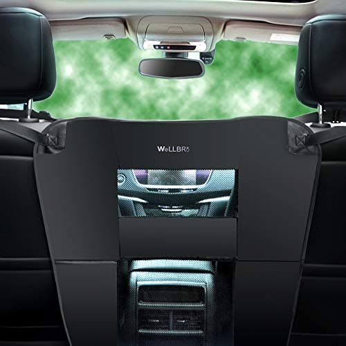 Wellbro Dog Car Backseat Barrier, Padded and Durable Nylon Net Pet Barrier, Vehicle Travel Dog Fence with 2 Mesh Windows, for Safe Driving, Easy to Install and Adjust for All Cars image
