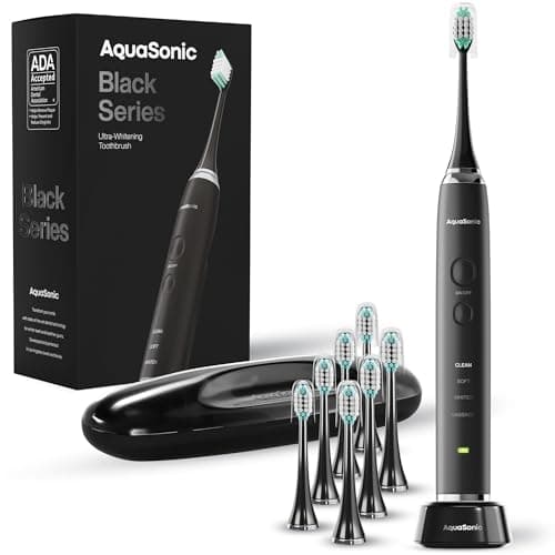 Aquasonic Black Series Ultra Whitening Toothbrush – ADA Accepted Electric Toothbrush- 8 Brush Heads & Travel Case – 40,000 VPM Electric Motor & Wireless Charging - 4 Modes w Smart Timer image