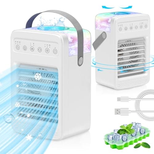 Portable Air Conditioners, Evaporative Air Cooler with Water Tank & Ice Cube Tray,180° Oscillating Small Mini AC with Timer,4 Speeds 2 Cool Mist,4 In 1 Personal Air Conditioner for Room Kitchen Office image
