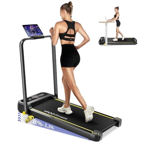YPOO Foldable Treadmill with Incline, Walking Pad with Handle Bar 3 Level Incline, Portable Folding Treadmills for Home/Office 300 Lbs Capacity, Quiet Desk Treadmill with Remote Control & APP image