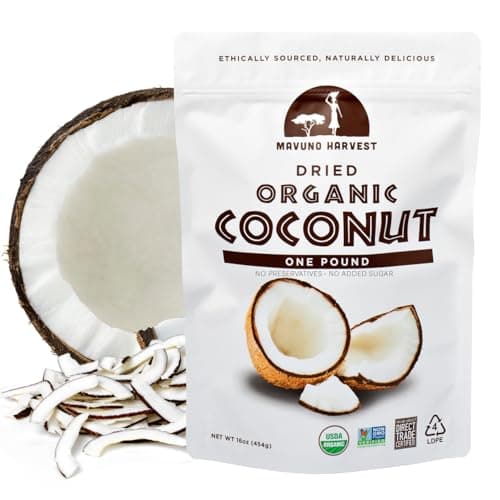 Mavuno Harvest Coconut Chips Dried Fruit Snack | Unsweetened Organic Dried Coconut Strips | Gluten Free Snack | Healthy Snacks for Kids & Adults | Vegan, Non GMO, Direct Trade | 1 Pound Resealable Bag image