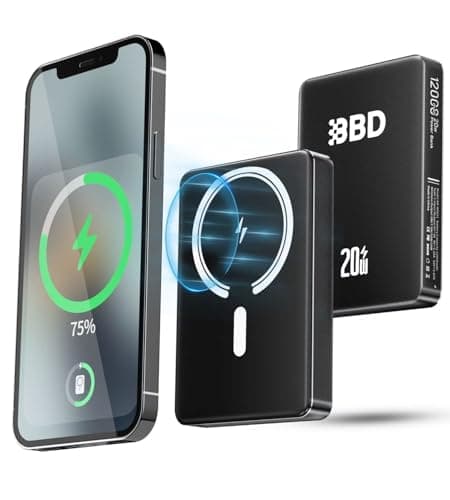 BBD Magnetic Power Bank for iPhone,12000mAh Magsafe Battery Pack with 20w Fast Charging,Slim Magsafe Power Bank USB C in&Out,Wireless Portable Charger for iPhone 16/15/14/13/12 Series 1 Pack image