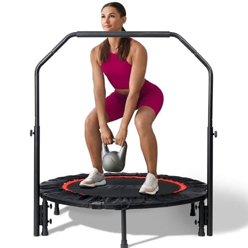 40"/48" Foldable Mini Trampoline for Adults 450/600 LB Rebounder Trampoline with Adjustable Foam Handle for Home Gym Small Exercise Trampoline for Indoor or Garden Workout image