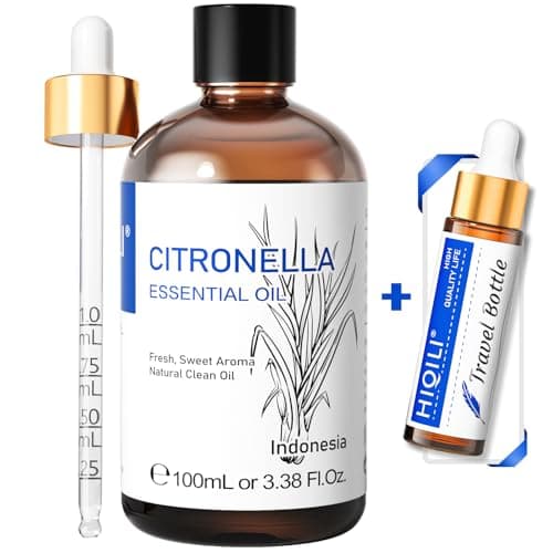 HIQILI 100ML Citronella Oil for Homemade Sprays, Add to Diffuser, 100% Pure and Natural Undiluted 3.38 Fl Oz image