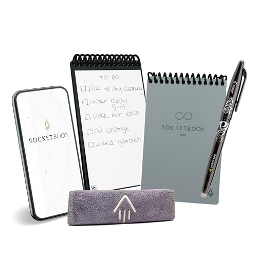 Rocketbook Mini Reusable Smart Notepad, Pocket Size Notebook 3.5x5.5, Gray - Dotted Pages, App-Connected, Erasable, Ideal for On-The-Go List Taking & Quick Notes Anywhere image