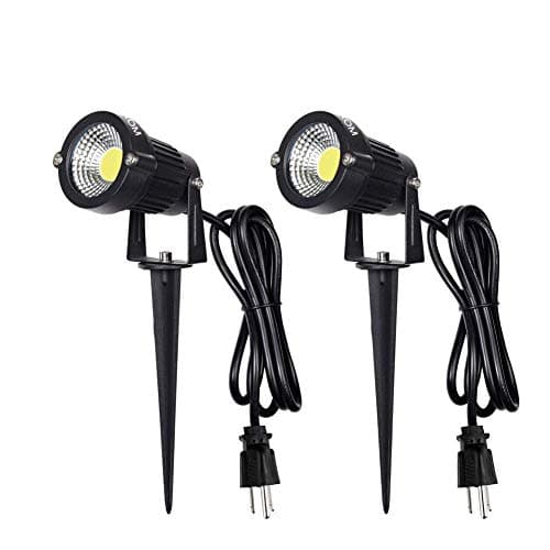 LED Landscape Spotlight Outdoor, IP65 Waterproof Garden Spotlights, 5W AC 120V Yard Flood Light, Metal Ground Stake Lawn Lights, 6500K LED Spotlight with 1.5M UL-Listed Cord and 3-Plug (2 Packs) image