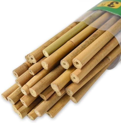 Jollybower 25pcs 7/20" D Thicker Heavy Duty Bamboo Stakes, 3FT Plant Stakes, Natural Garden Stakes for Tomato, Bean, Flowers, Trees Potted and Climbing Plant Support image