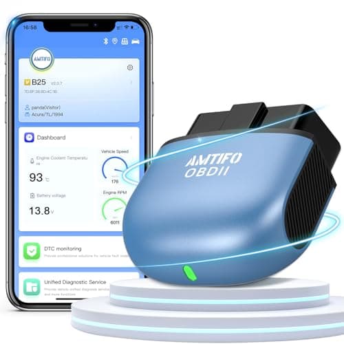 OBD2 Scanner Reader Bluetooth Wireless: Smart 1s Auto-Connect Clear Error Code Live Data Reset Diagnostic Tool for iPhone/Android Vehicle Voltage/Performance/Speed/Fuel Test AMTIFO B25 image