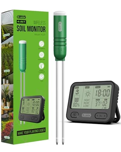 Dr.meter 4-in-1 Soil Moisture Meter, 300ft Wireless Soil Tester Sensor, Temperature/Light/Time/Soil Hygrometer Monitor with Digital LCD Display for Indoor Outdoor Plants, Garden, Lawn, Gardening Gifts image