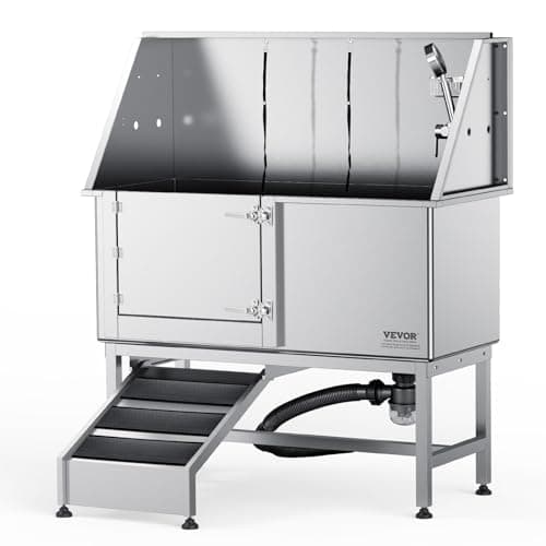 VEVOR 50" Pet Dog Bathing Station w/Ramp, Professional Stainless Steel Dog Grooming Tub w/Soap Box, Faucet,Rich Accessory, Dog Bathtub for Large,Medium,Small Pets, Washing Sink for Home Left image