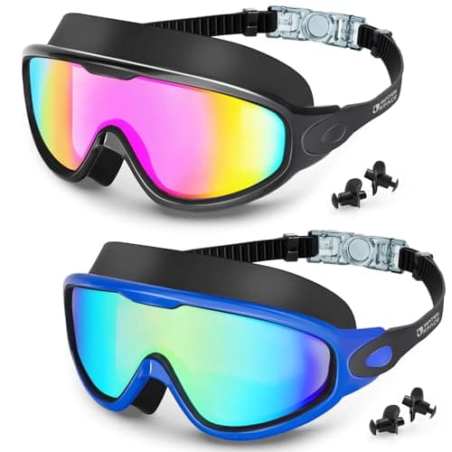 Water Space 2 Pack Swim Goggles Swimming Adult Anti-fog, Swim Goggles for Men Women Adult Youth, UV Protection Waterproof Large Frame 180° Wide View Clear Vision Swimming Goggles Pool Water Goggles image
