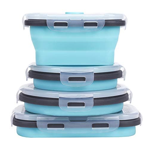 KUON Collapsible Silicone Food Storage Containers with Airtight Lids, Set of 4 Stacking Containers image