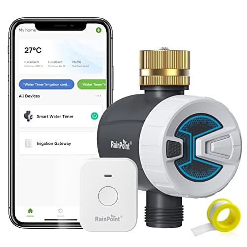 RAINPOINT WiFi Sprinkler Timer Water Timer, Brass Inlet Smart Hose Faucet Timer, Automatic Irrigation System Controller for Yard Watering, APP Control via 2.4Ghz WiFi and Bluetooth (V2, 2025 Release) image