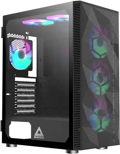 Montech X3 Mesh, 6 Fans - 3x 140mm & 3x 120mm Fixed RGB Lighting Fans, ATX Mid-Tower PC Gaming Case, USB3.0, Door Open Tempered Glass Side Panel, High Airflow, Black image