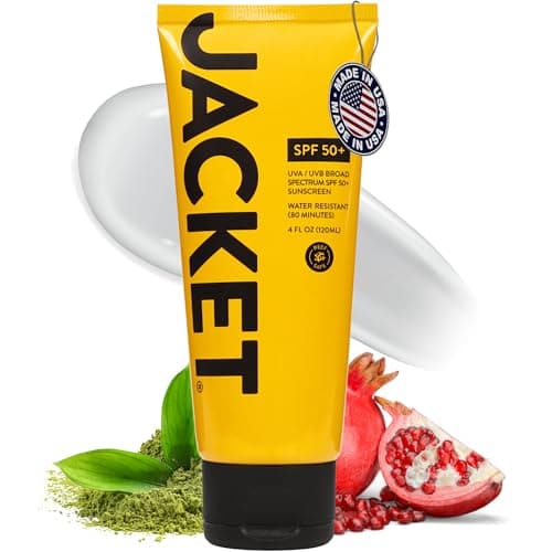 JACKET Sport Sunscreen SPF 50+, Water Resistant, Oil Free, Anti-Aging Cream, Vitamin and Antioxidant Enriched, Age Spot Remover, Oxybenzone Free, Sun Screen Protector for Face and Body - 4 FL OZ image