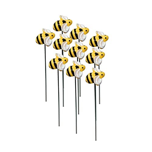 10Pcs Bee Garden Stakes Decor Metal Yard Art Ornaments Front Yard Art Stick Floral Picks Spring Summer Resin Bumble Bees Garden Stakes Outdoor Lawn Pathway Patio Plant Pot, Flower Bed Yellow image