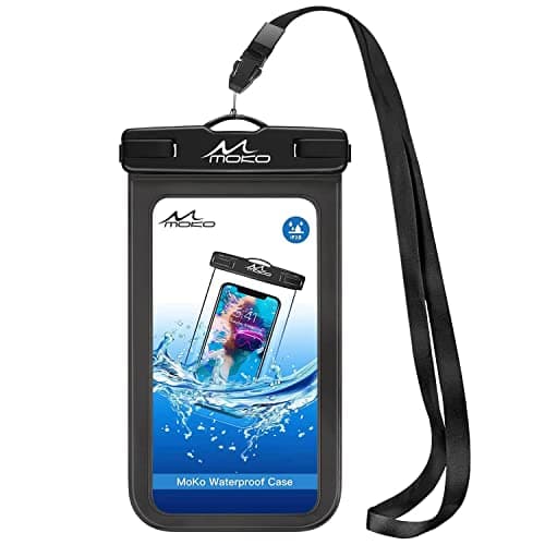 MoKo Waterproof Phone Pouch Holder, Cellphone Case Dry Bag with Lanyard Armband Compatible with iPhone 14 13 12 11 Pro Max, Samsung S21/S20/S10, Black image