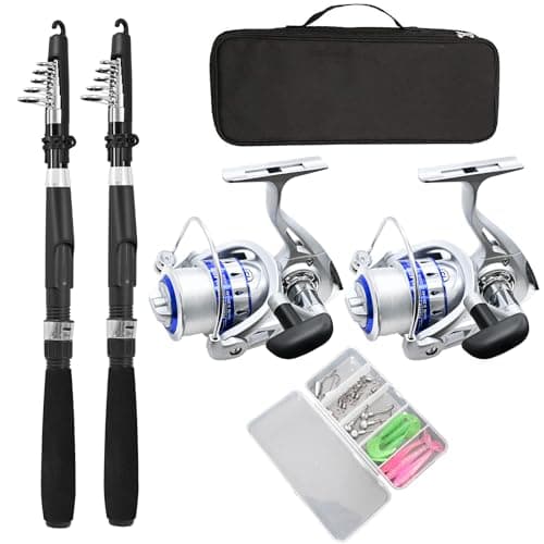 Fishing Pole Combo Set,2.1m/6.89ft 2PCS Collapsible Rods 2PCS Spinning Reels Mono Fishing line Come Setup Already！Lures Set Carrier Bag Freshwater Kit Fishing Rod Reel Combos ministoream image