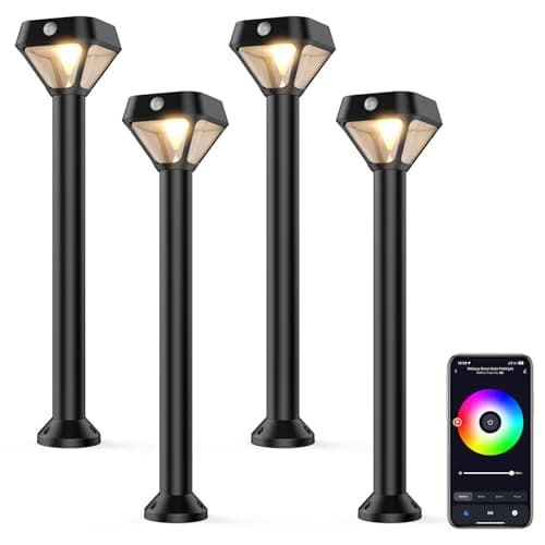XMCOSY+ Smart Solar Lights Outdoor with Motion Sensor, 150LM APP Control RGBCW Color Changing Garden Lights image