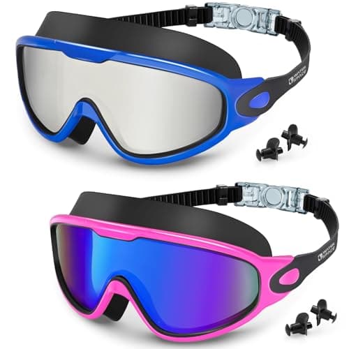 Water Space 2 Pack Swim Goggles Swimming Adult Anti-fog, Swim Goggles for Men Adult Youth Women, UV Protection Waterproof Large Frame 180° Wide View Clear Vision Swimming Goggles Pool Water Goggles image
