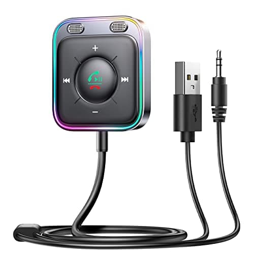 JOYROOM Bluetooth 5.4 AUX Car Adapter[2025 Upgrade] [Stronger Dual Mics& Noise Cancellation] [Multifunction Button& Plug-and-Play] Bluetooth Receiver for Car Music/Hands-Free Calls/Stereo Audio, Black image
