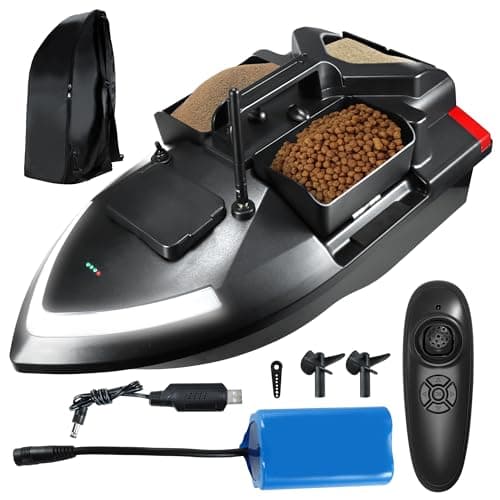 NLIEOPDA RC Bait Boat 500M Range Remote Control Fishing Boat, 4.4LBS Loading 12000mAh Battery and Dual Motors, Fish Bait Boats with LED Light for Professional Fishing, 3 Bait Slot, Fish Accessory image