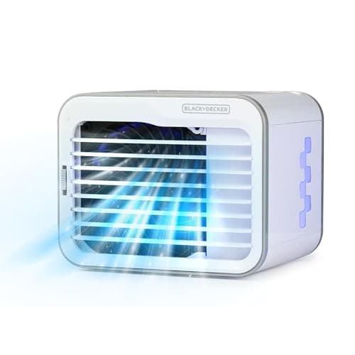 BLACK+DECKER Desktop Air Cooler, Personal Portable Fan with 3-Speeds, Evaporative Air Cooler with 0.5L Water Tank, Air Cooler Fan for Desk, Home, Office, Bedroom, and more, BDMC10, White/Gray image