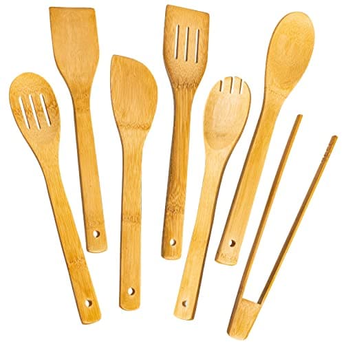Wooden Spoons for Cooking 7-Piece, Kitchen Nonstick Bamboo Cooking Utensils Set, Healthy Bamboo Wooden Spatula Spoon for Cooking, Eisinly image