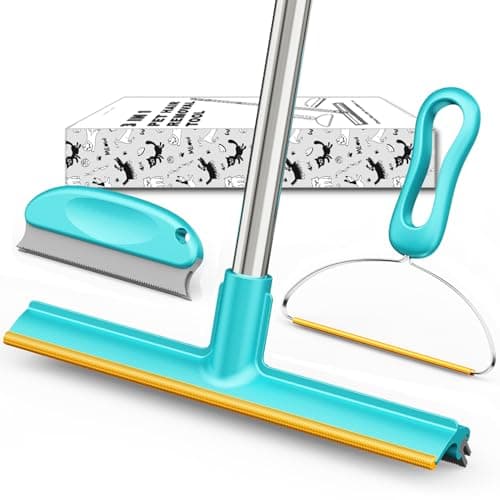 Carpet Rake for Pet Hair Removal (3 Pack), Dog Cat Fur Remover Rubber Broom, Stainless Steel Long Handle Lint Shaver Cleaner Tools, Scraper Brush for Carpet, Rug, Car Mat, Couch, Pet Bed, Furniture image