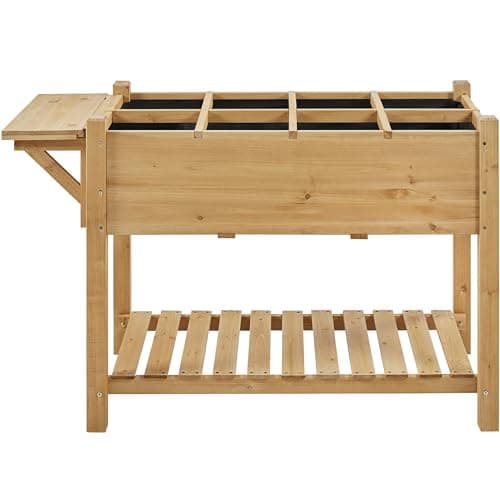 Yaheetech 49x22x32in 8 Pockets Horticulture Raised Garden Bed Elevated Wood Planter Box Stand with Foldable Side Table and Storage Shelf for Herb/Vegetables/Flowers, Light Brown image