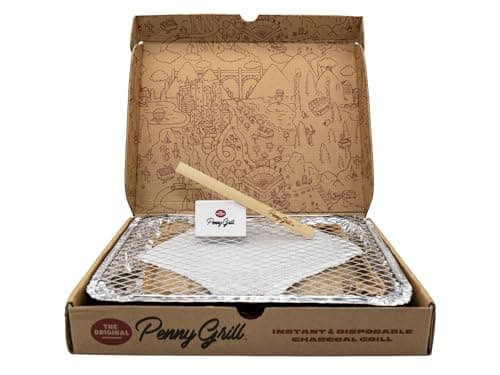 Disposable Grill, Portable BBQ for Disaster Prepper, Camping, Tailgating & Outdoor Adventures: Penny Grill Disposable Charcoal Grills - Hassle-free, Eco-Friendly Grilling experience wherever you go! image
