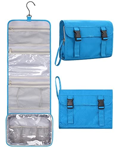 Relavel Travel Hanging Toiletry Bag for Women Men Large Capacity Makeup Bag Waterproof Cosmetic Storage Organizer Case for Bathroom Shower (Blue) image