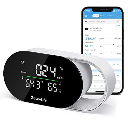 GoveeLife Smart Air Quality Monitor with PM2.5, WiFi, Temperature & Humidity Sensors, LED Display, 2s Refresh, 2-Year Data Storage, for Home & Office image