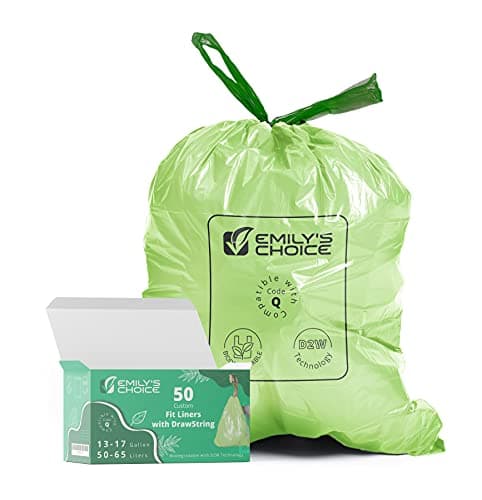 Emily's Choice Biodegradable Trash Bag Code Q (50 count), Heavy Duty Tall Trash Bag compatible with Simplehuman Code Q, 13-17 Gallons, ATSM 6954, D2W, 1.2mil / 30 micron Thickness image